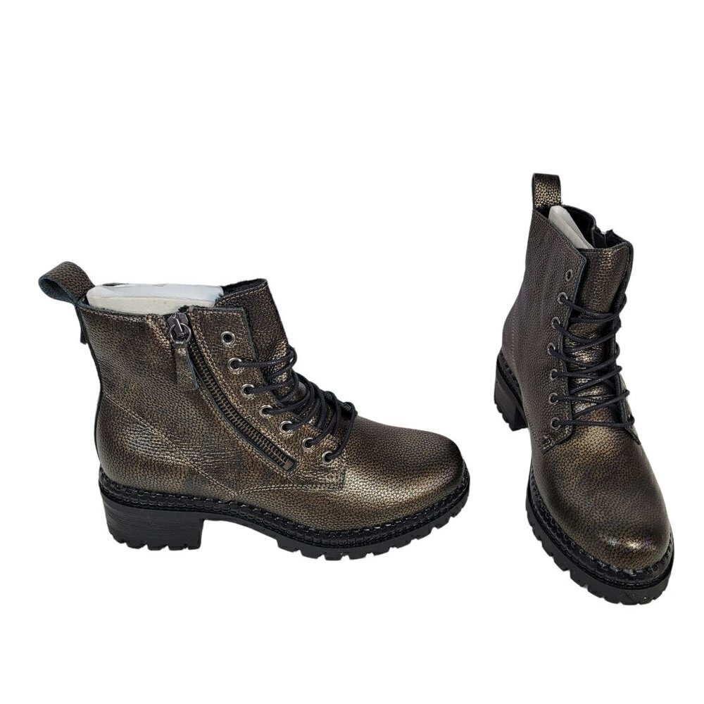 Metallic Leather Combat Boots Black Women Size EU 36 US 6